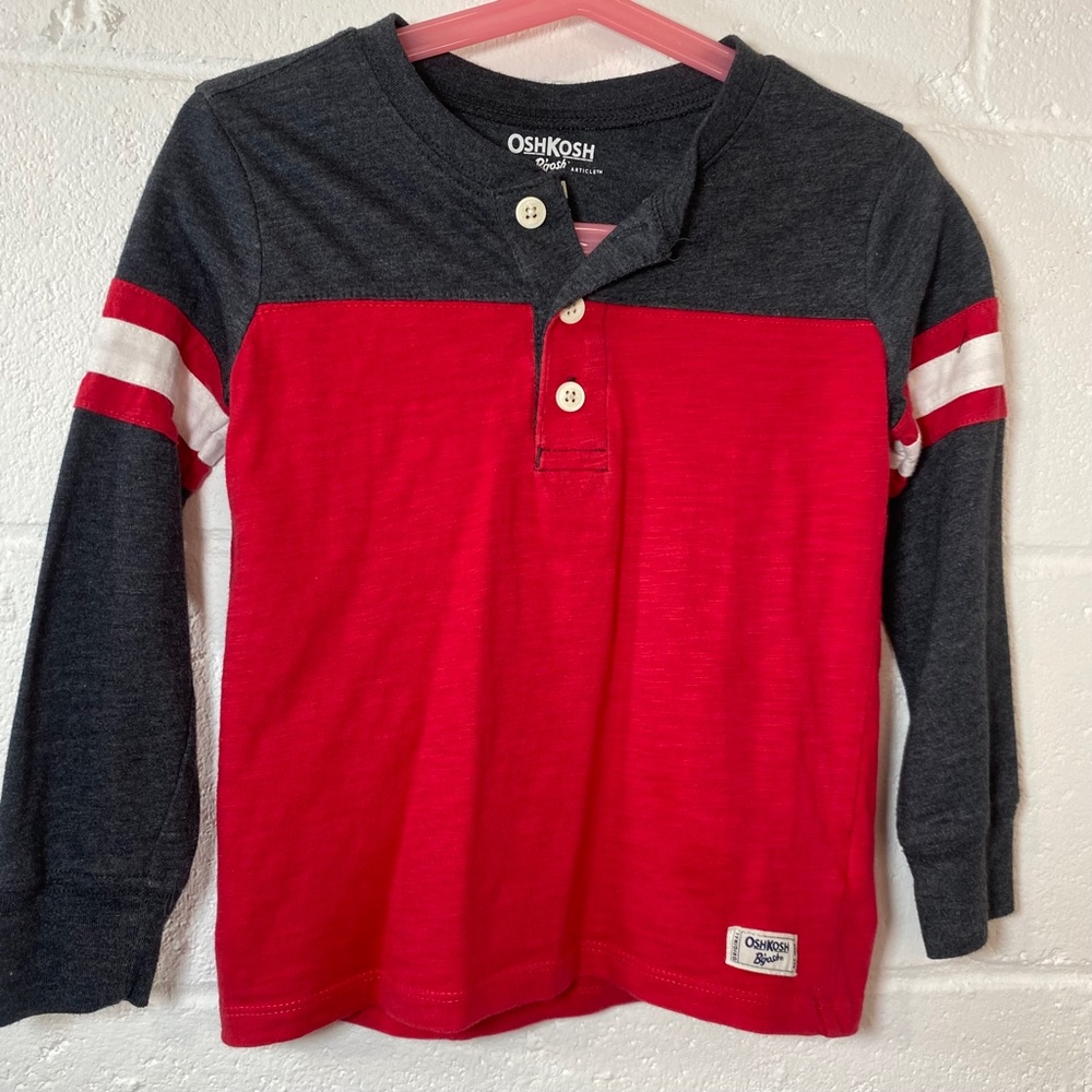Osh Kosh B'Gosh Red and Charcoal Gray Long Sleeve Shirt